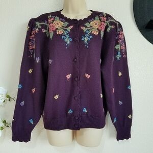 Herman Geist Vintage Wool Blend Embroidered Cardigan